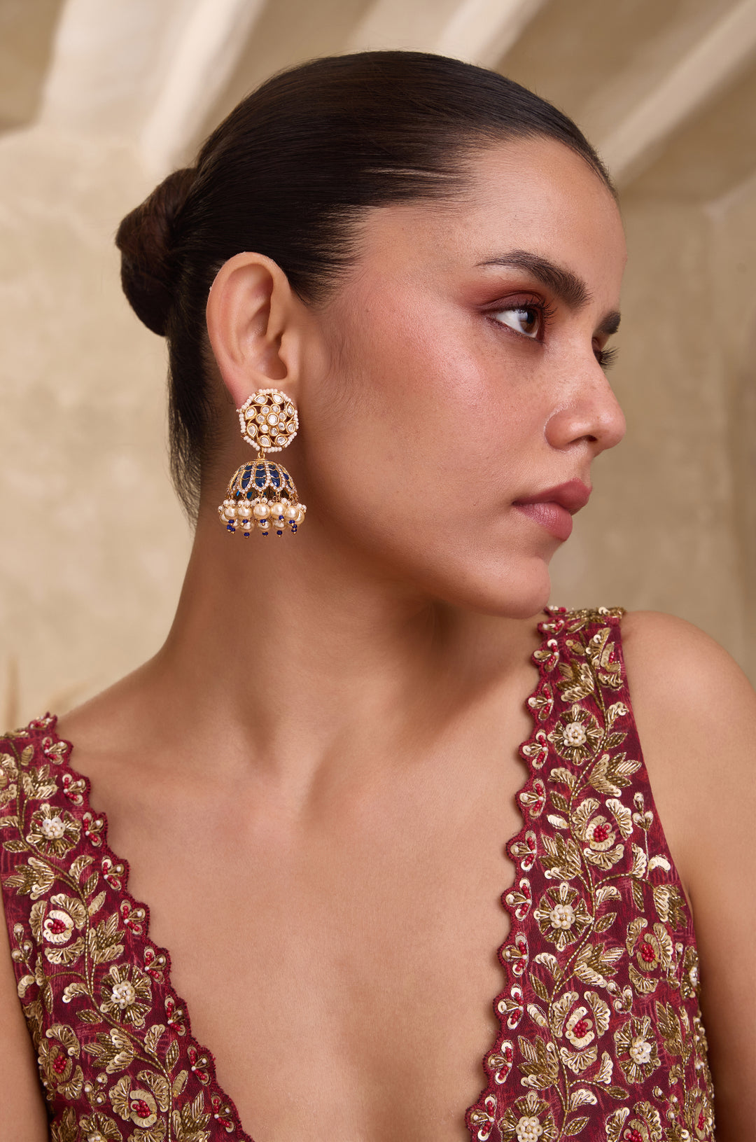 Saanvi Blue Polki Jhumka Earrings