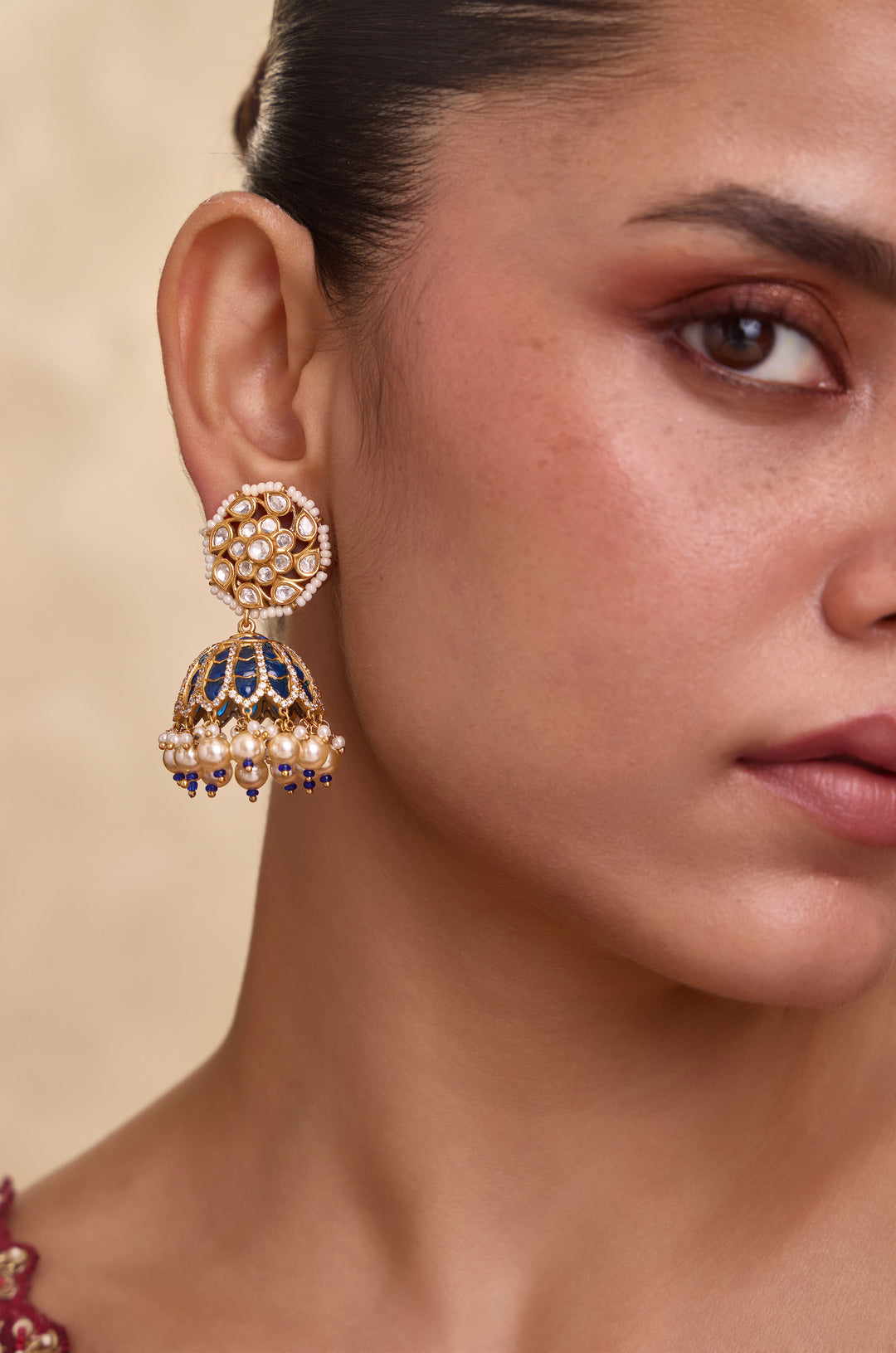 Saanvi Blue Polki Jhumka Earrings