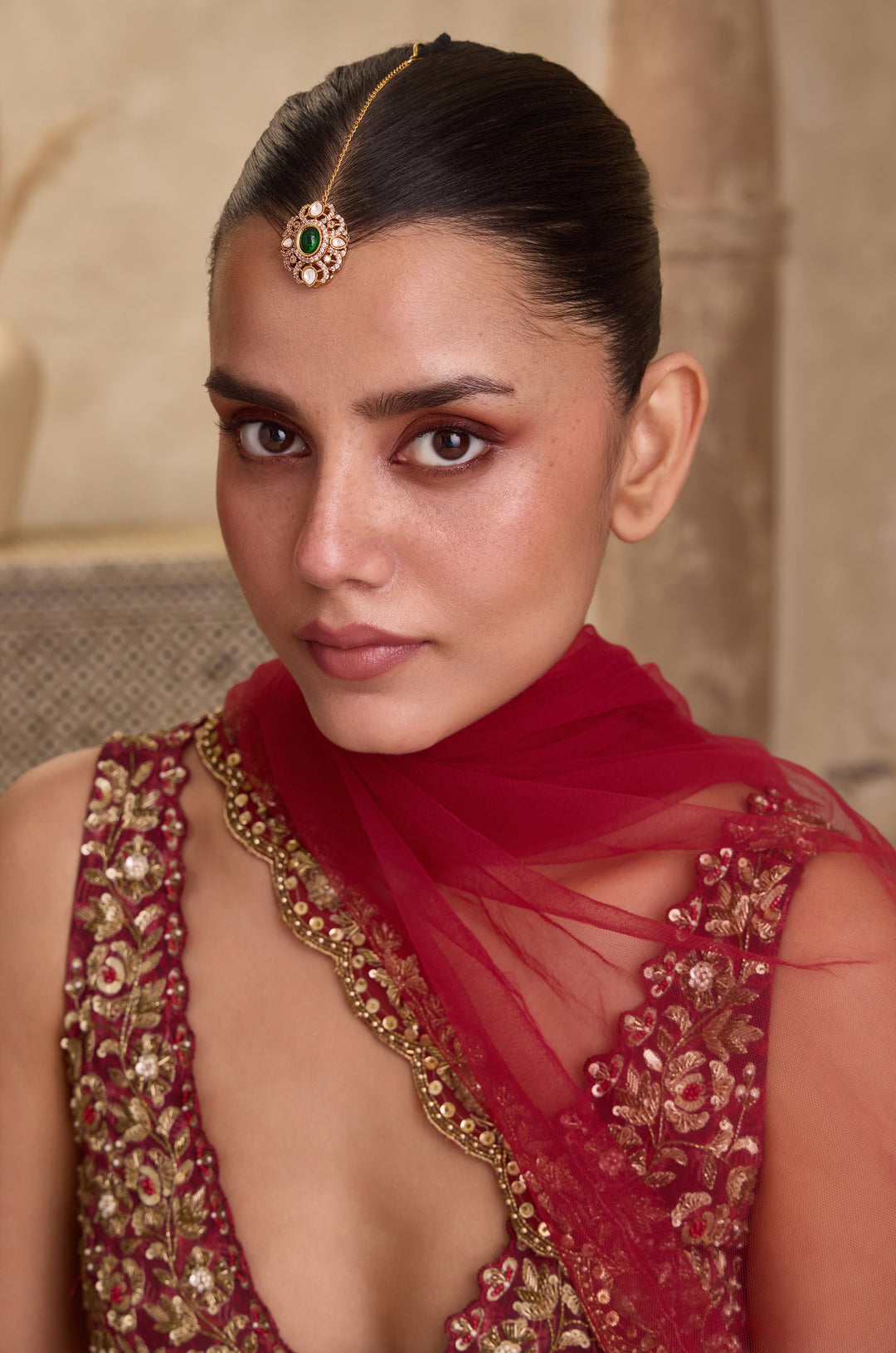 Shailee Green Polki Maangtikka