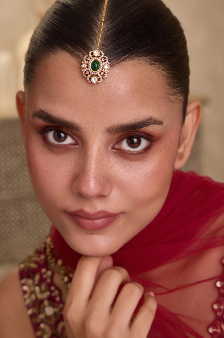 Shailee Green Polki Maangtikka