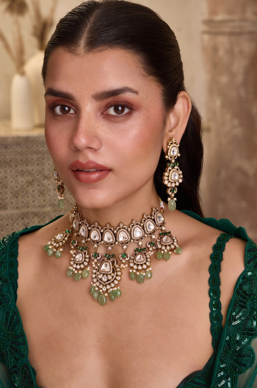 Anahita Mint Polki Necklace Set