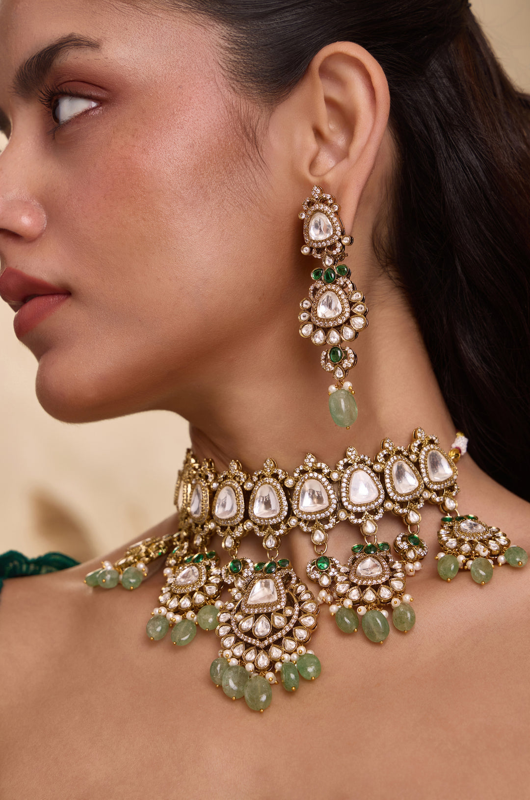 Anahita Mint Polki Necklace Set