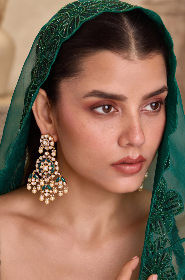 Luna Green Polki Earrings