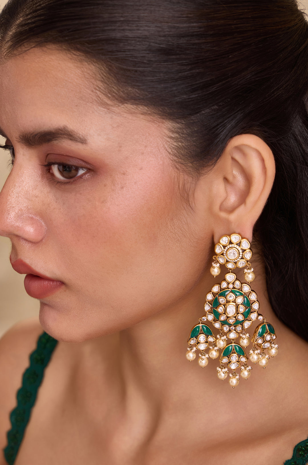 Luna Green Polki Earrings