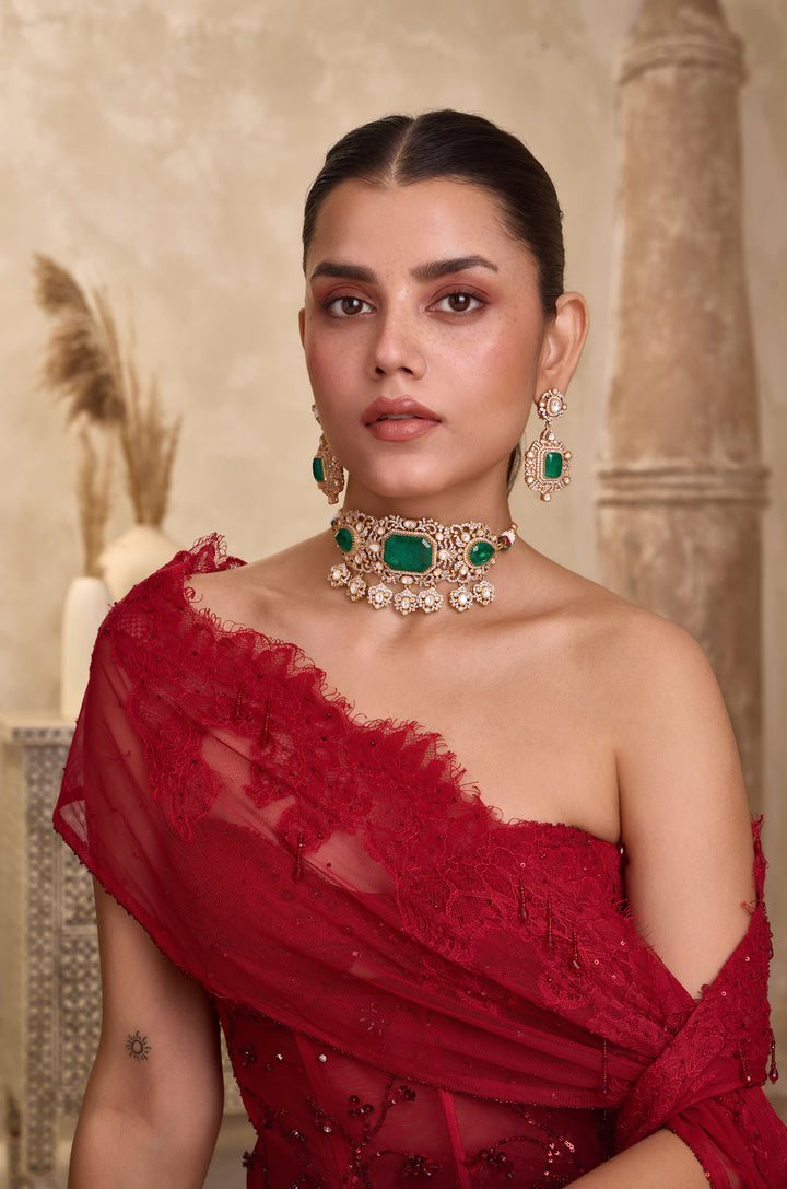 Vama Green Polki Necklace Set