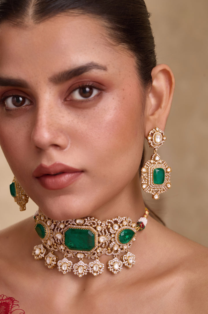 Vama Green Polki Necklace Set