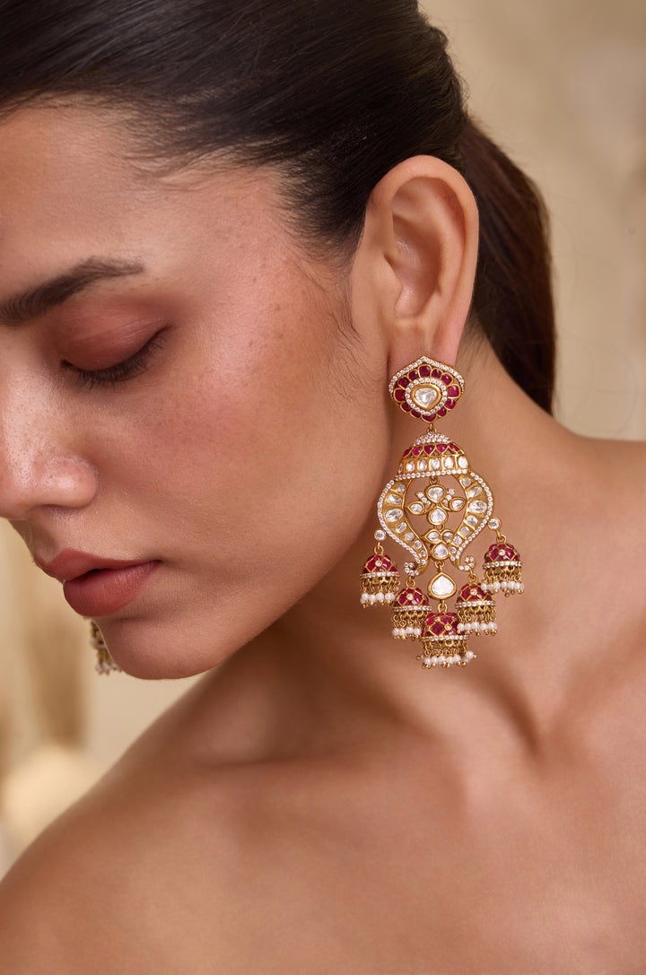 Vedika Red Polki Earrings