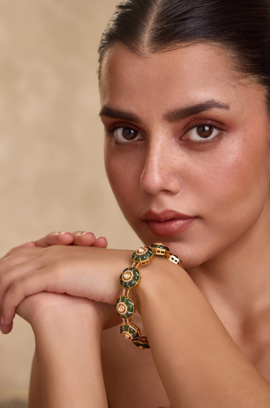 Radhya Green Floral Polki Bangles - Set of 2