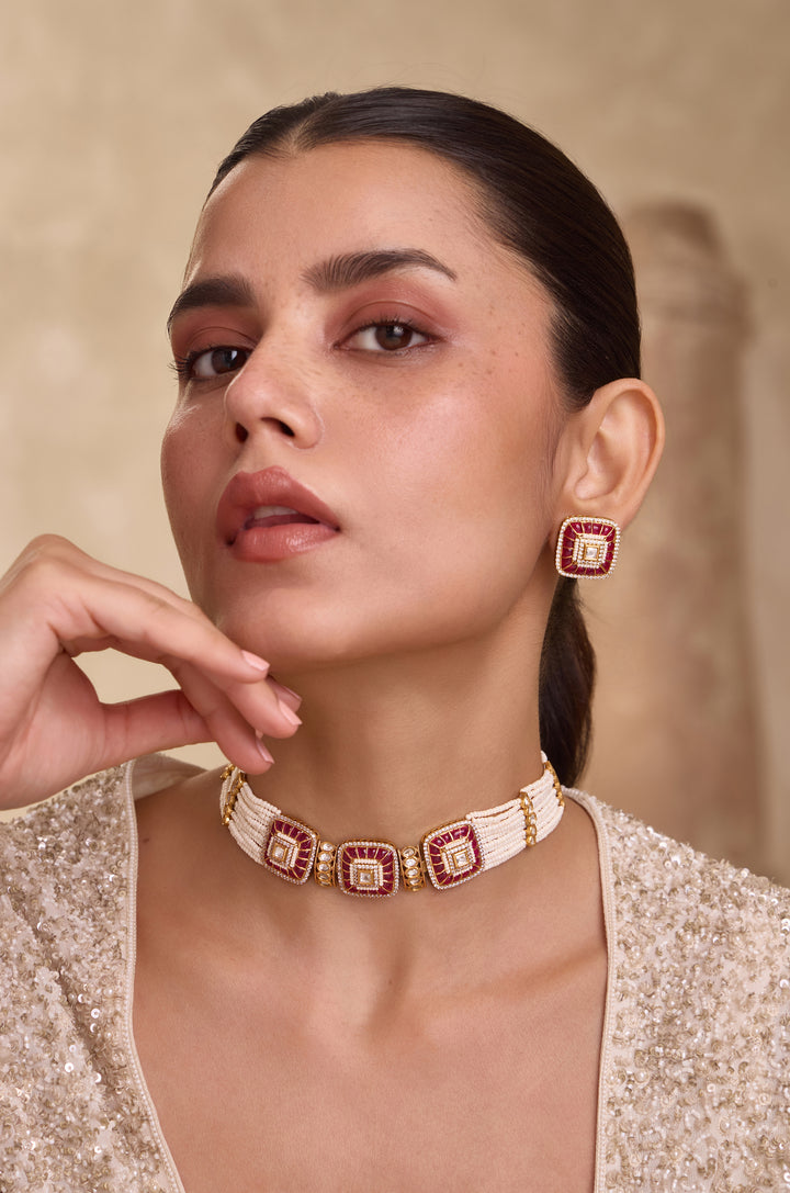 Keya Pink Polki Necklace Set