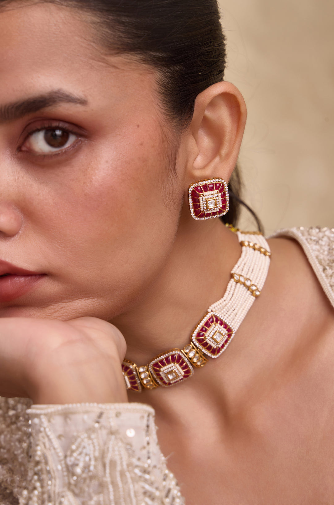 Keya Pink Polki Necklace Set