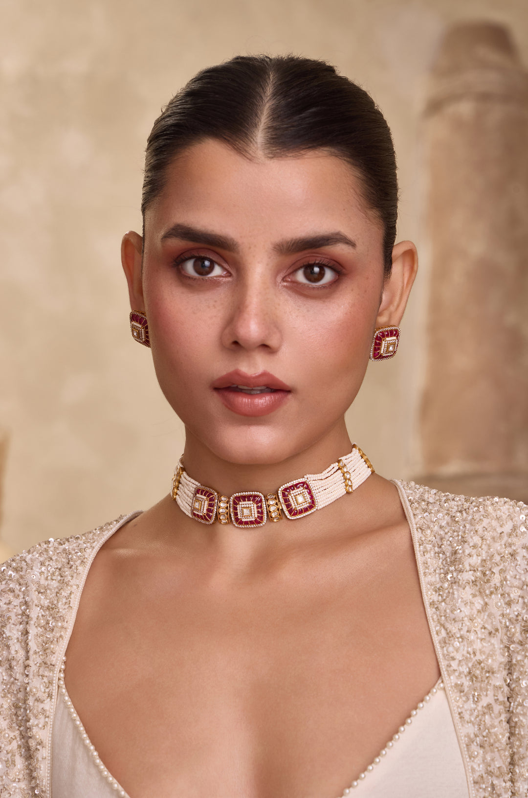 Keya Pink Polki Necklace Set