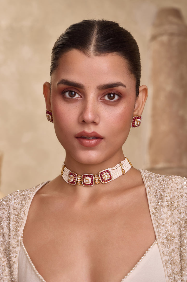 Keya Pink Polki Necklace Set