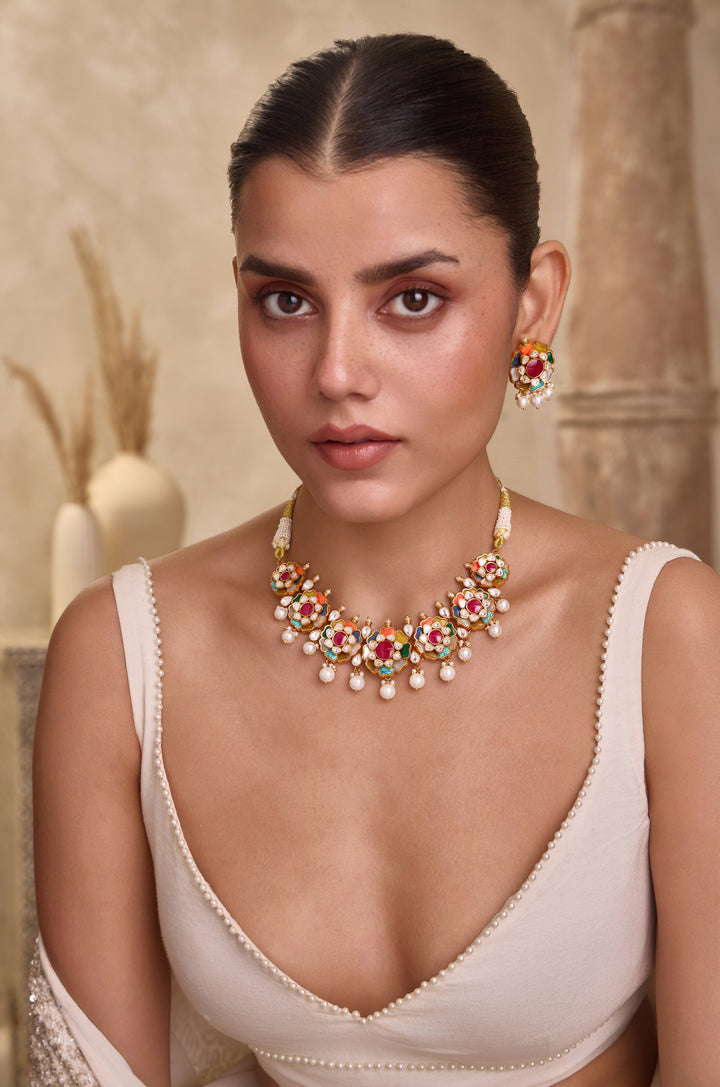 Savya Floral Navrattan Necklace Set
