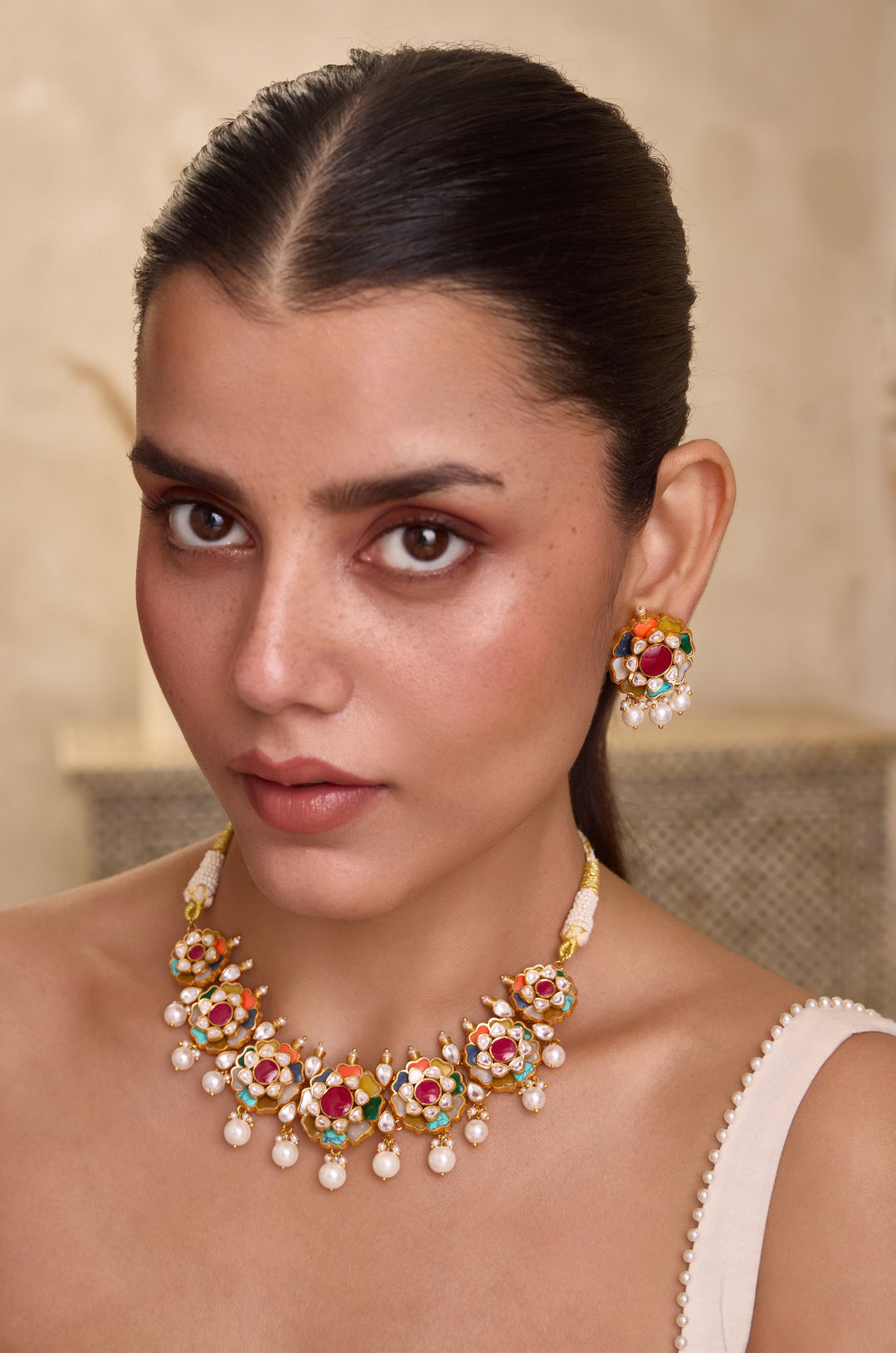 Savya Floral Navrattan Necklace Set