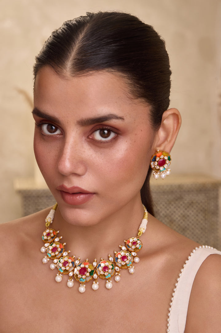 Savya Floral Navrattan Necklace Set