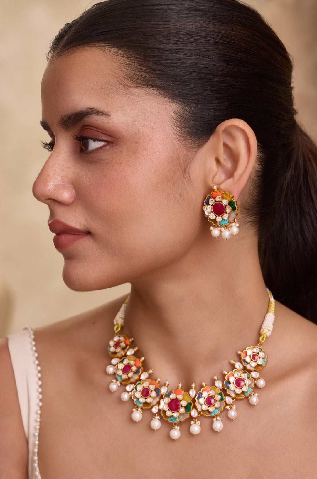 Savya Floral Navrattan Necklace Set