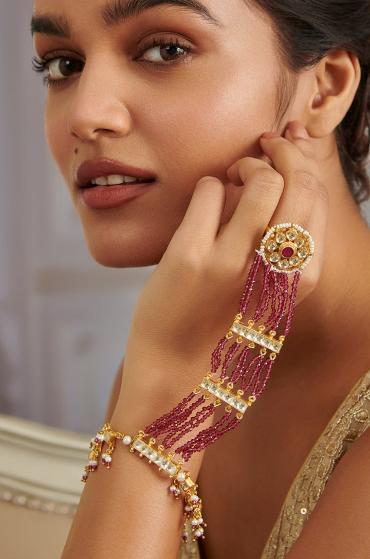 Adhira Pink Kundan Hathphool