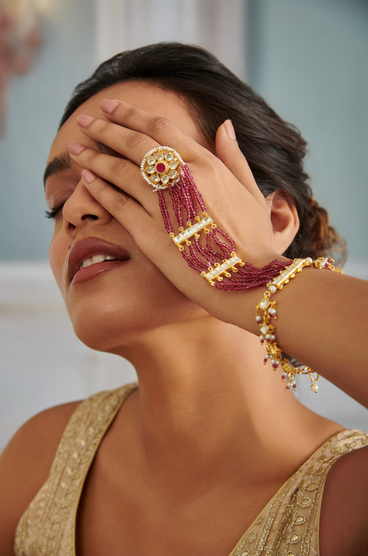 Adhira Pink Kundan Hathphool