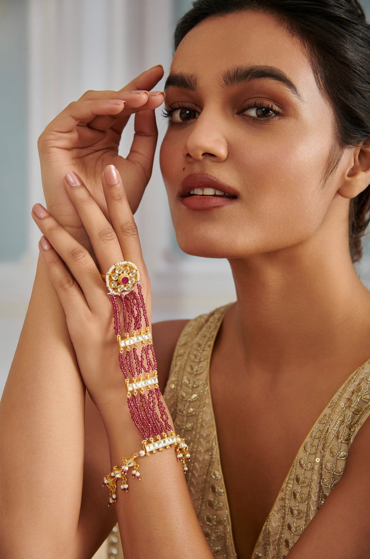 Adhira Pink Kundan Hathphool