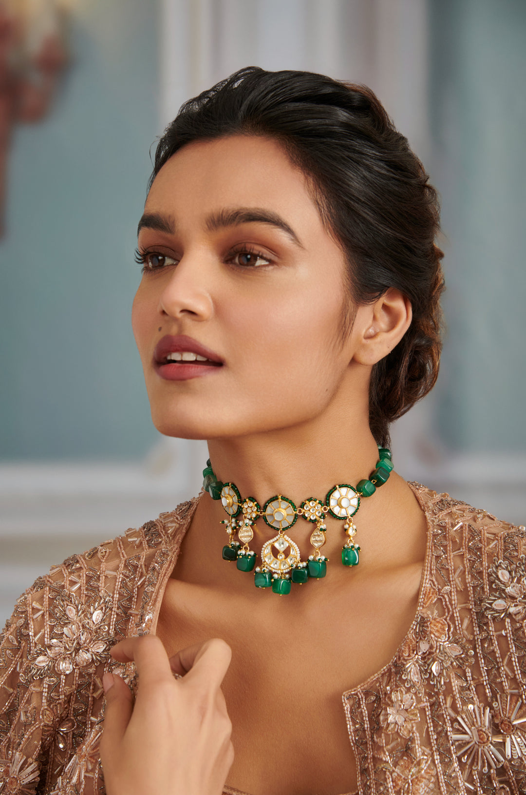 Ruvika Green Kundan Necklace