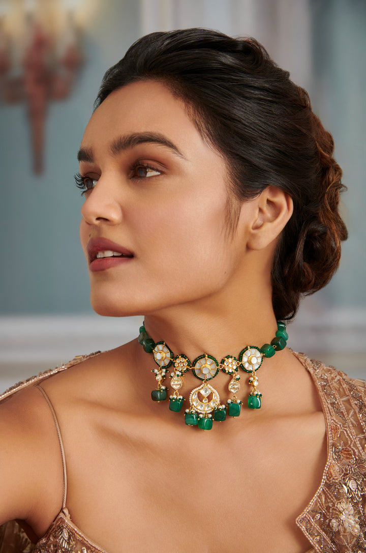 Ruvika Green Kundan Necklace