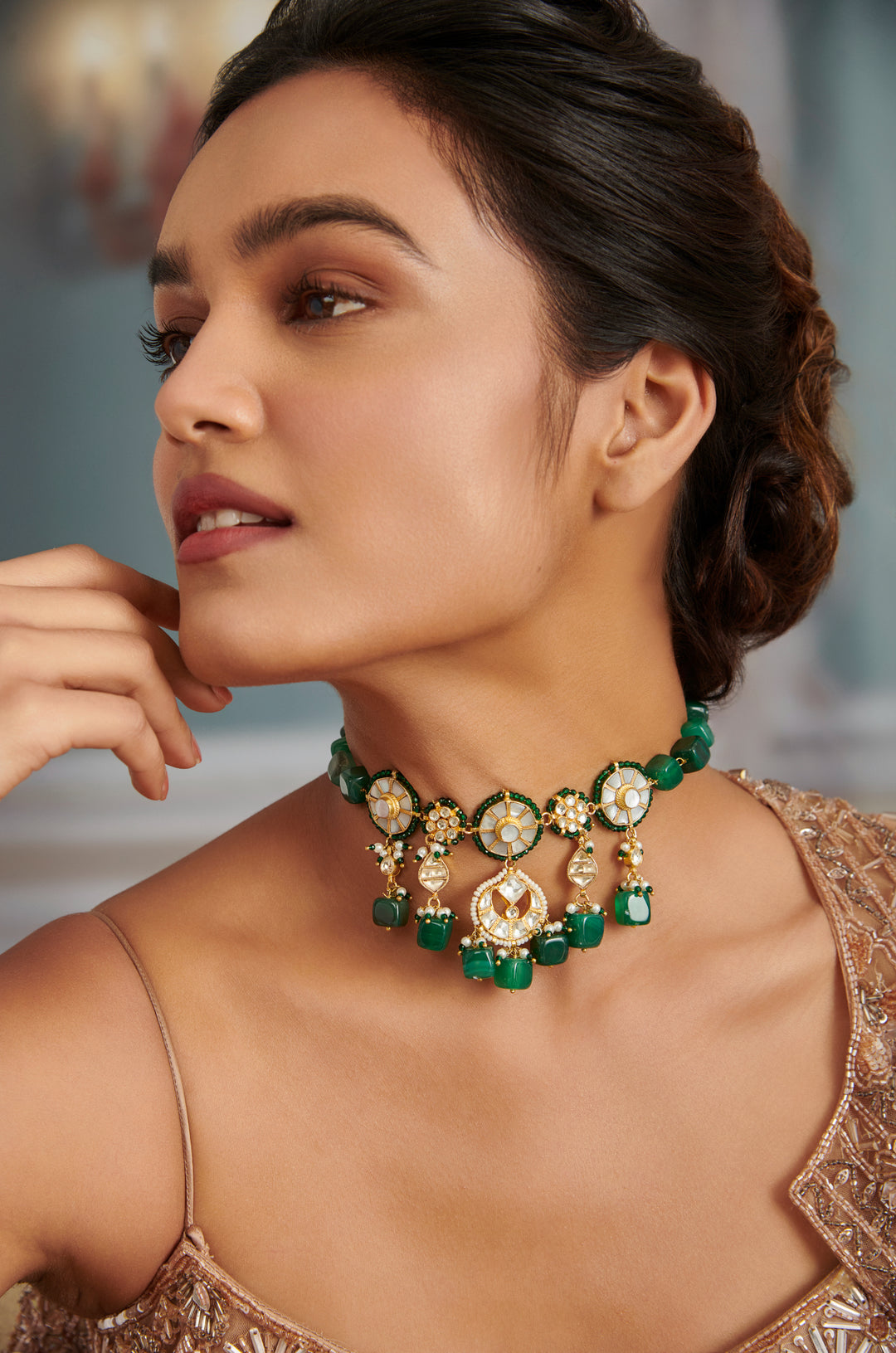 Ruvika Green Kundan Necklace