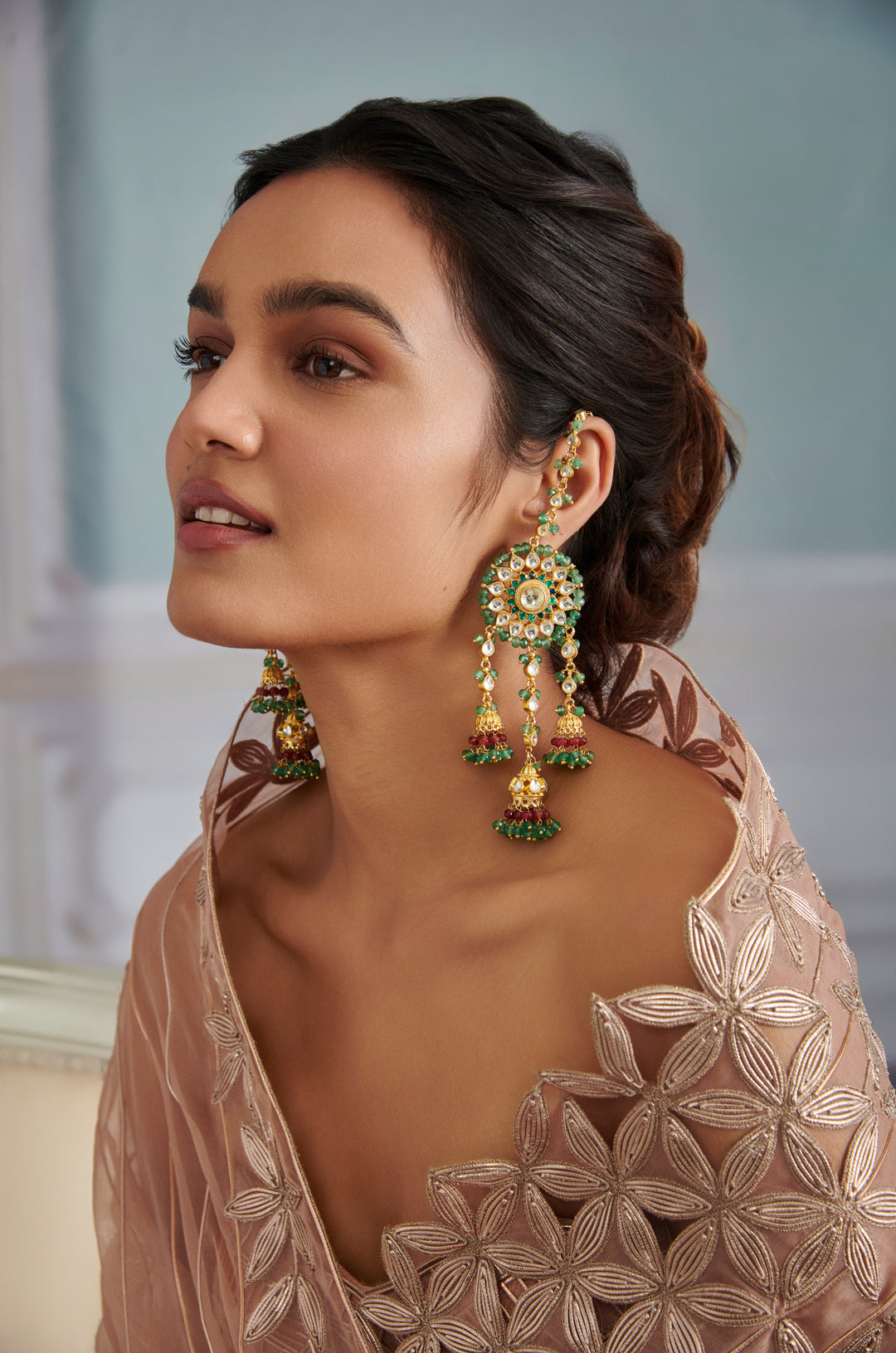 Ritvi Mint Green Kundan Jhumka Earrings