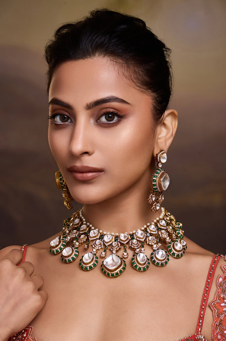 Zuha Emerald Green Polki Set