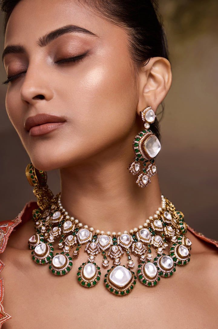 Zuha Emerald Green Polki Set