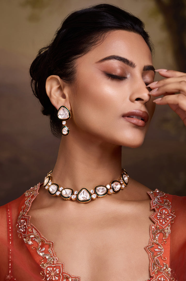 Zohra Green Polki Necklace Set