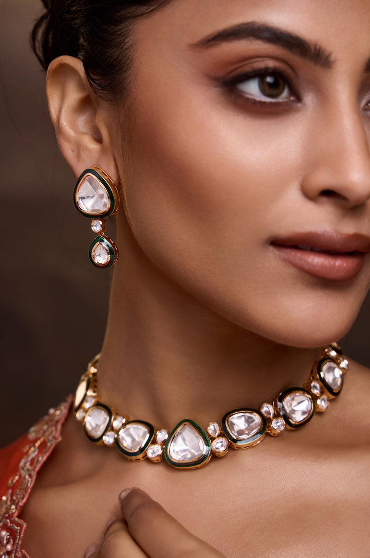 Zohra Green Polki Necklace Set