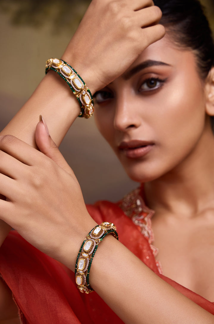Ruhani Green Polki Bangles - Set of 2