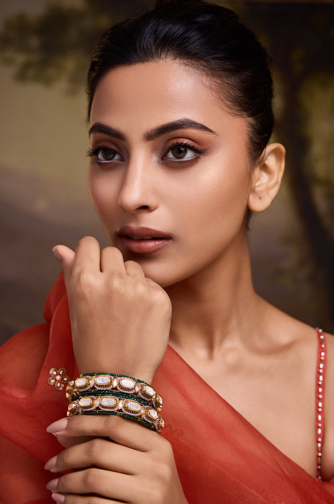 Ruhani Green Polki Bangles - Set of 2