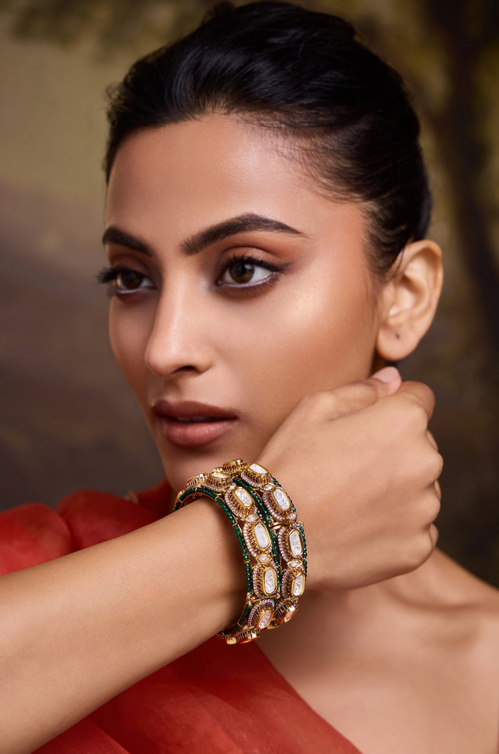 Ruhani Green Polki Bangles - Set of 2