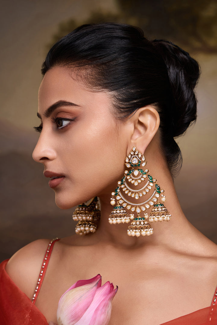 Kirti Green Polki Jhumka Earrings