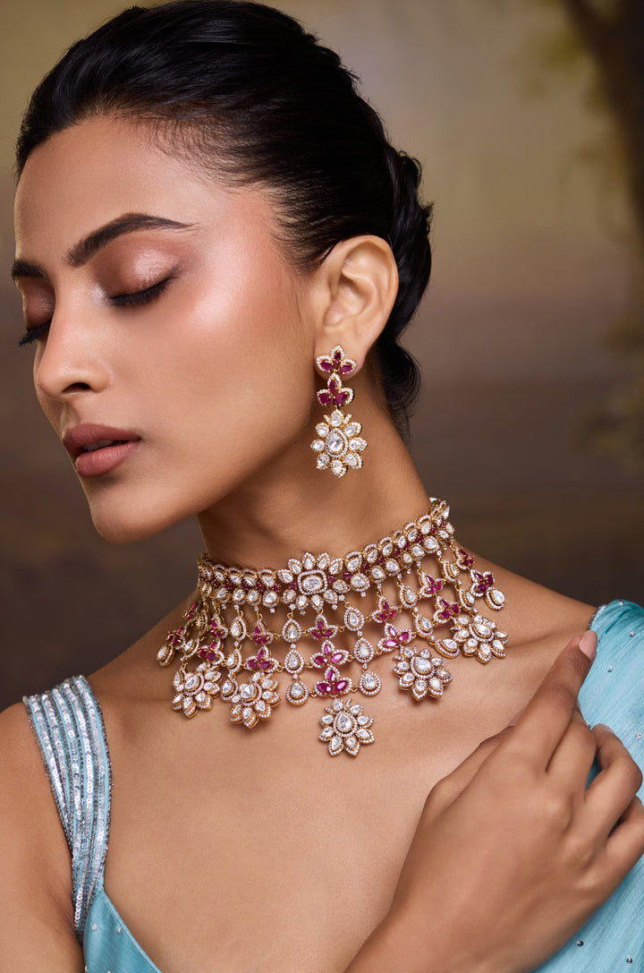 Klea Pink Polki Necklace Set