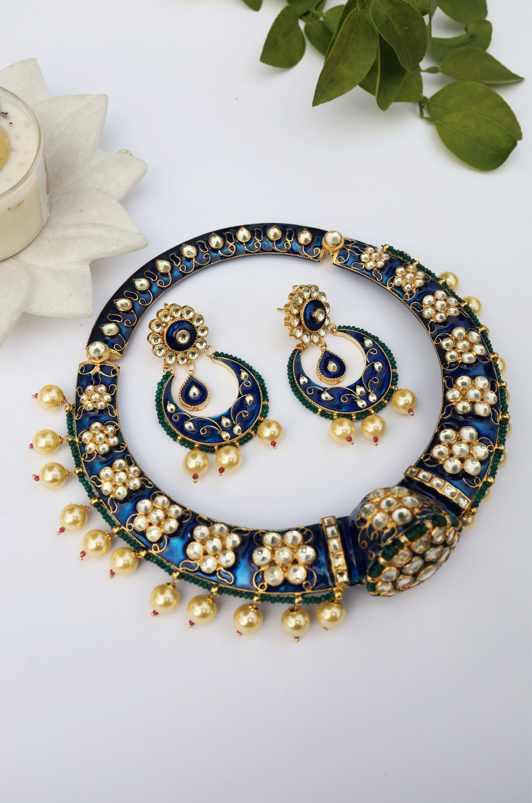 Jereen Blue Meenakari Hassli Necklace Set