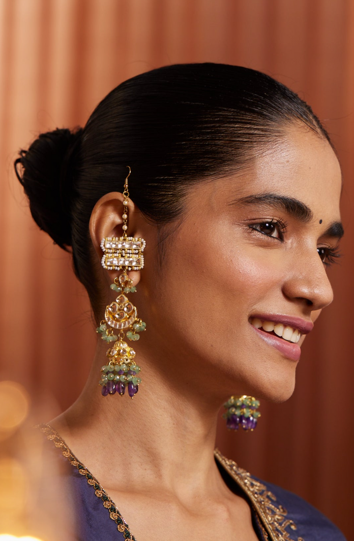 Mila Mint Kundan Jhumka Earrings