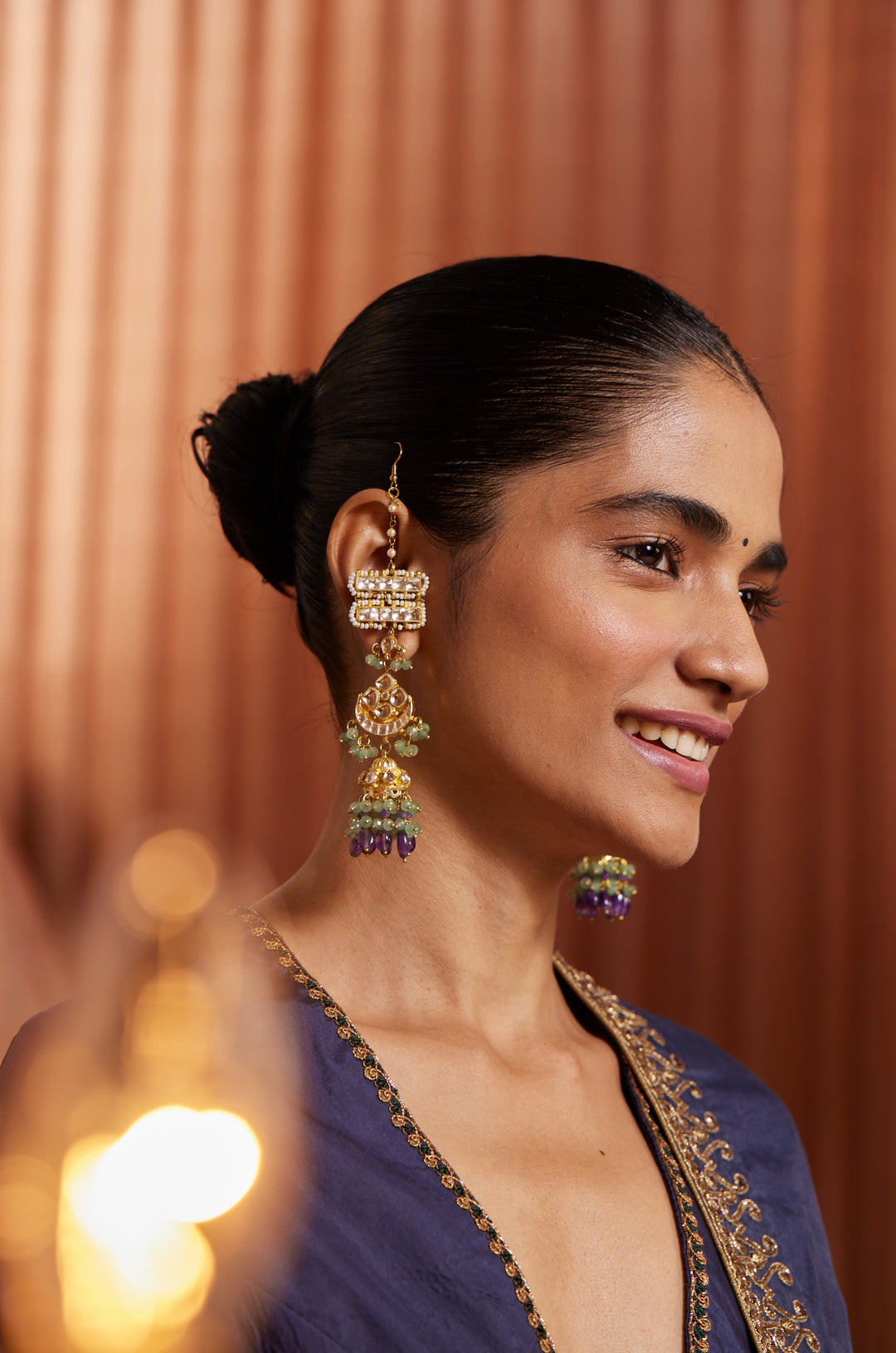 Mila Mint Kundan Jhumka Earrings