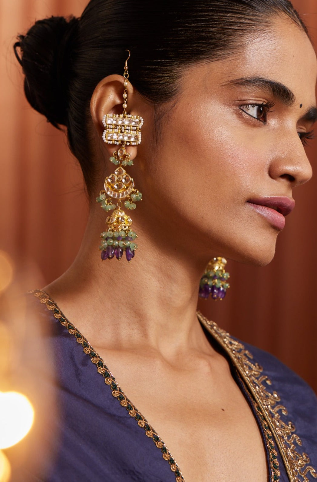 Mila Mint Kundan Jhumka Earrings