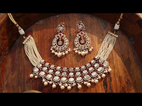 Anabia Red Polki Necklace Set