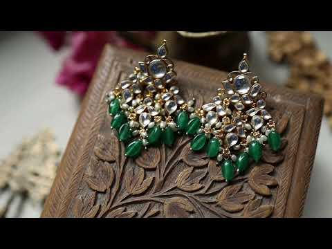 Navneet Green Kundan Earrings