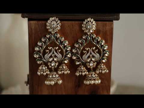Meena Green Polki Jhumka Earrings