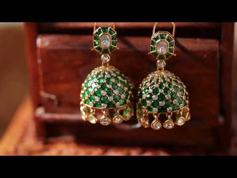 Kamala Green Polki Jhumka Earrings