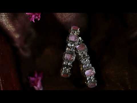 Lila Pink Polki Bangle - Set of 2