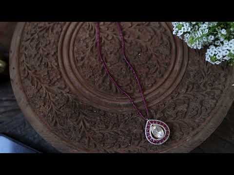 Pavani Pink Polki Silver Necklace