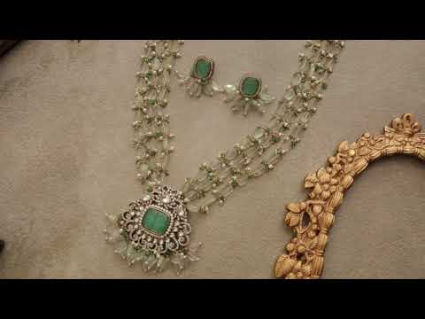 Ifza Mint Victorian Polki Necklace Set