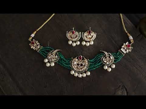 Ziba Green Kundan Necklace Set