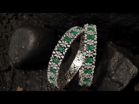 Lainey Green Faux Diamond Bangles- Set Of 2
