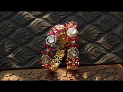 Eiravati Pink Polki Silver Bangles - Set of 2